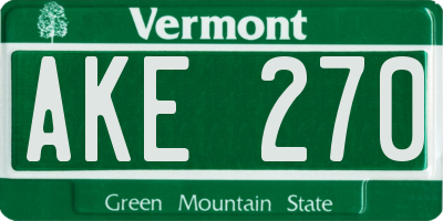 VT license plate AKE270