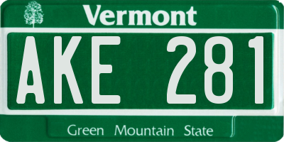 VT license plate AKE281