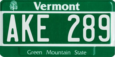 VT license plate AKE289