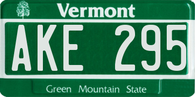 VT license plate AKE295