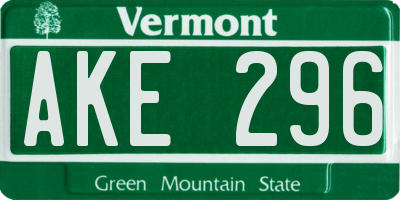 VT license plate AKE296