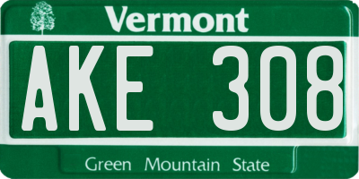 VT license plate AKE308