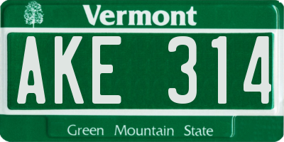 VT license plate AKE314