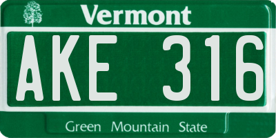 VT license plate AKE316