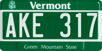 VT license plate AKE317