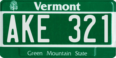 VT license plate AKE321