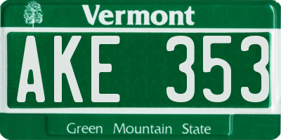 VT license plate AKE353
