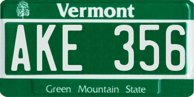 VT license plate AKE356