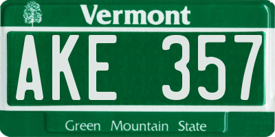 VT license plate AKE357