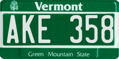 VT license plate AKE358