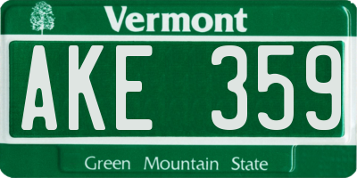 VT license plate AKE359