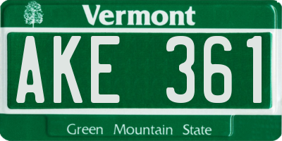 VT license plate AKE361