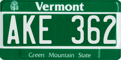 VT license plate AKE362