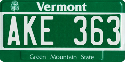 VT license plate AKE363