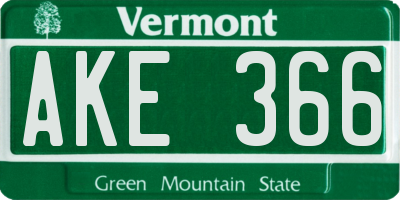 VT license plate AKE366