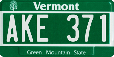 VT license plate AKE371