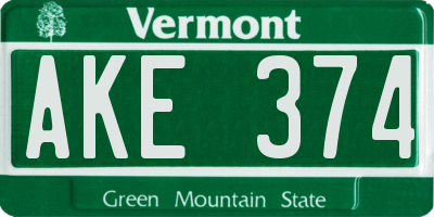 VT license plate AKE374