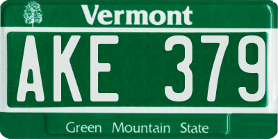 VT license plate AKE379