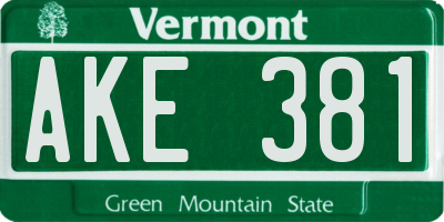 VT license plate AKE381