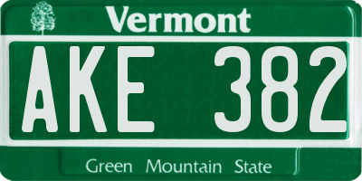 VT license plate AKE382