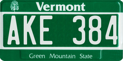 VT license plate AKE384