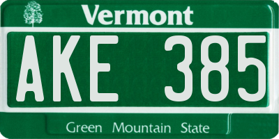 VT license plate AKE385