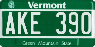 VT license plate AKE390