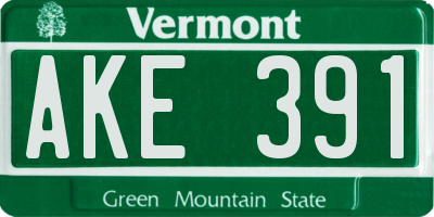 VT license plate AKE391