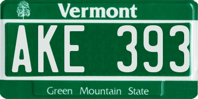 VT license plate AKE393