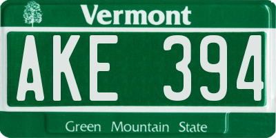 VT license plate AKE394