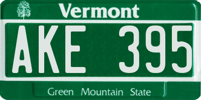 VT license plate AKE395
