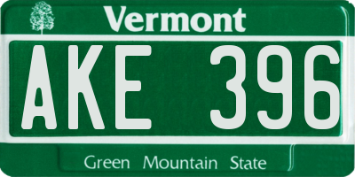 VT license plate AKE396