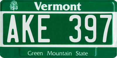 VT license plate AKE397