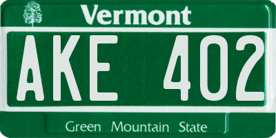 VT license plate AKE402
