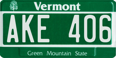 VT license plate AKE406