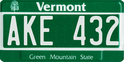 VT license plate AKE432