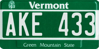 VT license plate AKE433