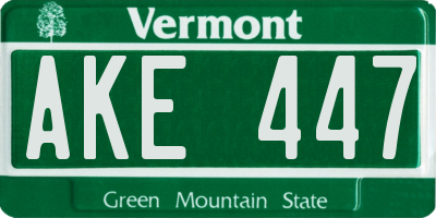 VT license plate AKE447