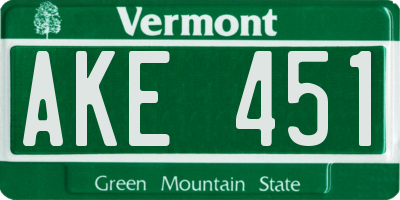 VT license plate AKE451