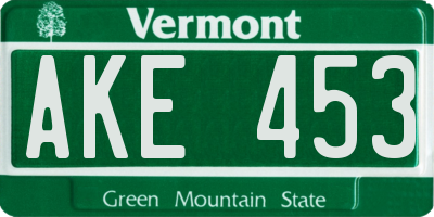 VT license plate AKE453