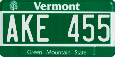 VT license plate AKE455