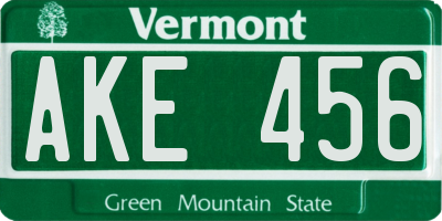 VT license plate AKE456