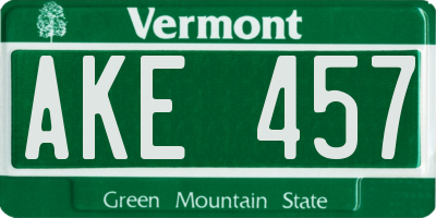 VT license plate AKE457