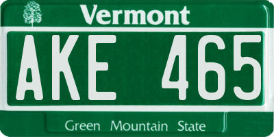 VT license plate AKE465