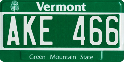 VT license plate AKE466