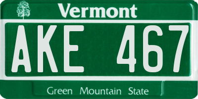VT license plate AKE467