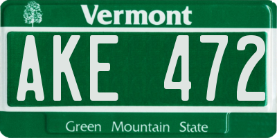 VT license plate AKE472