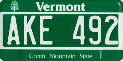 VT license plate AKE492