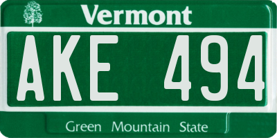 VT license plate AKE494
