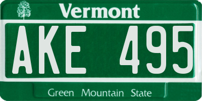 VT license plate AKE495